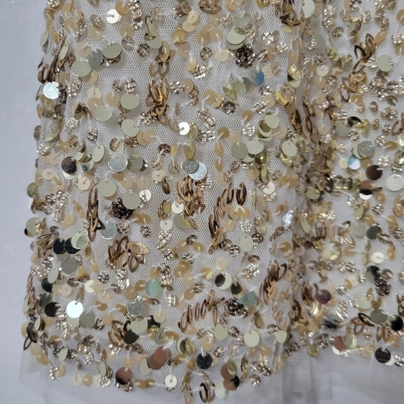 Aidan Mattox Gold & Champagne Sequin Beaded Sleeveless Mini Dress Size 8 - Picture 6 of 11
